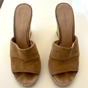 Stuart Weitzman suede espadrilles with gold yute heels size 8.5